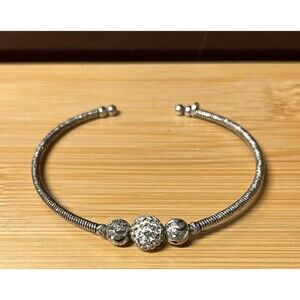 VTG Dyadema 925 Sterling Silver CZ Ball Bead Bangle Cuff Bracelet 5.75"